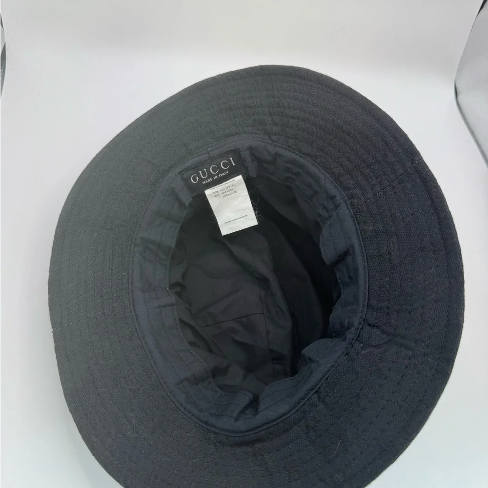 Gucci Black GG Monogram Bucket Hat Web Stripe Logo Made in Italy